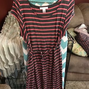 Maternity striped coral/gray dress